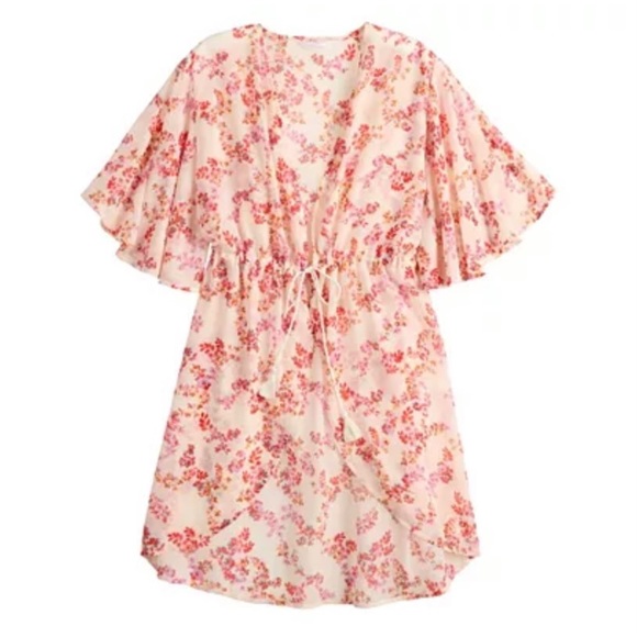 NWT LC Lauren Conrad Women’s Floral Print Tapered Tie Front Kimono One Size - Picture 2 of 11